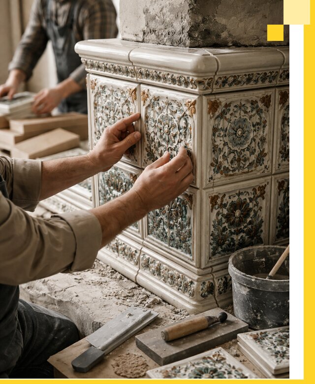 Изразцовые камины под ключ в Видном: проект и монтаж