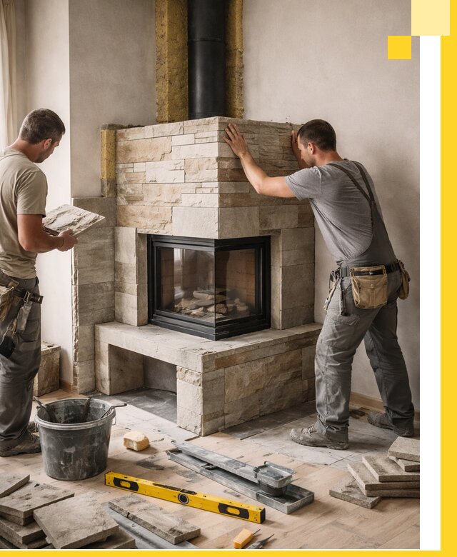 Угловые камины под ключ проект, монтаж и отделка в Видном