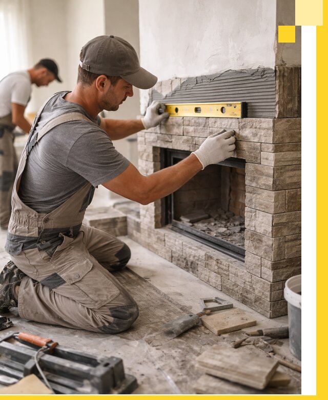 Облицовка каминов в Видном, монтаж и отделка натуральным камнем