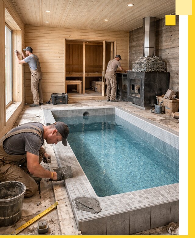 Проект бани с бассейном и сауной в Видном под ключ