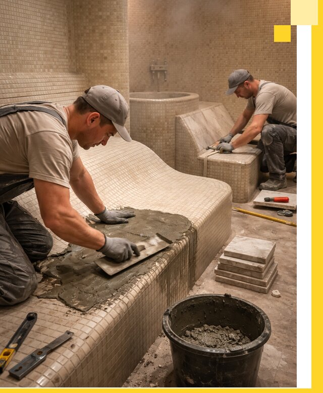 Лежаки для хамама под ключ в Видном, проект и монтаж