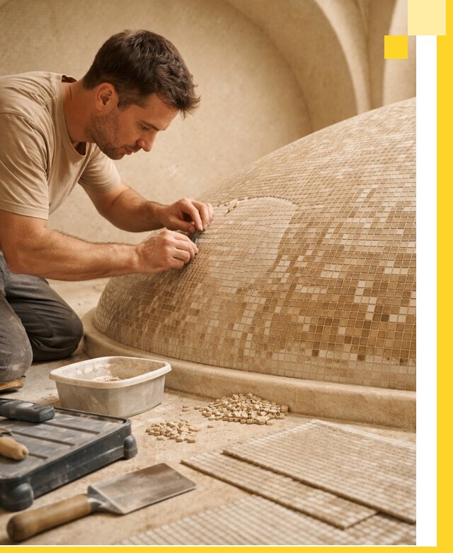 Профессиональная укладка мозаики для хамама под ключ в Видном