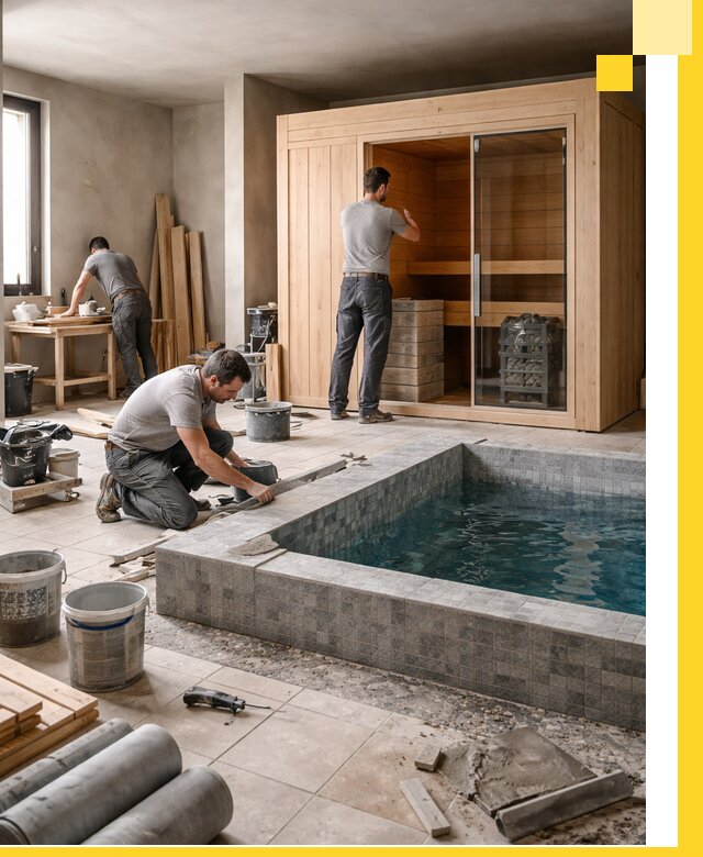 SPA зоны под ключ с бассейном сауной и печью в Видном